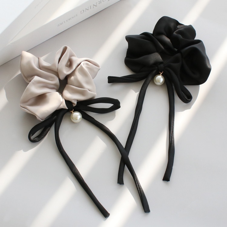 S-633) リボン付ドット柄シュシュ | ビーズ・パーツなどのハンドメイド