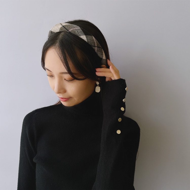 K-259) チェック柄カチューシャ | ビーズ・パーツなどのハンドメイド