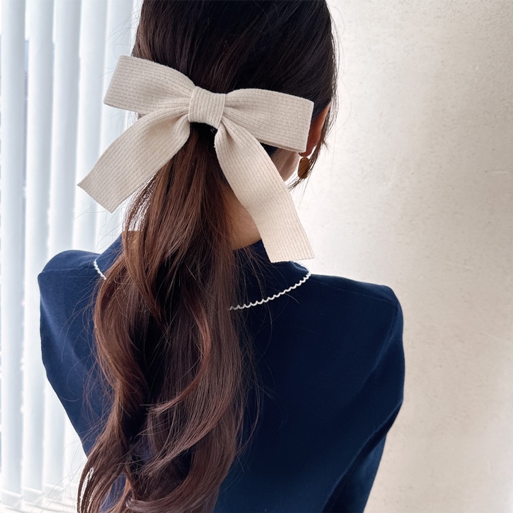 V-637) ニットリボンバレッタ | ビーズ・パーツなどのハンドメイド