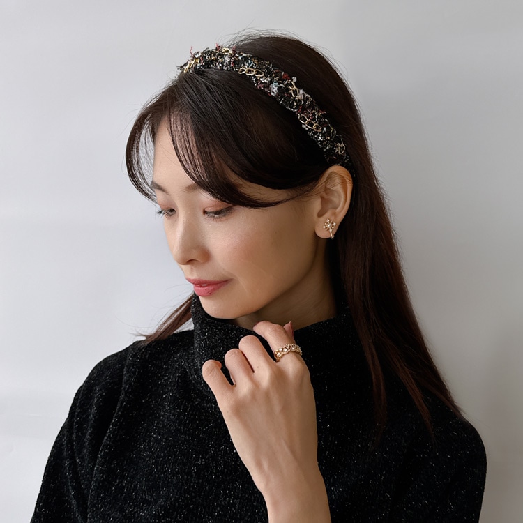 K-264) ツイード×チェーンカチューシャ | ビーズ・パーツなどの