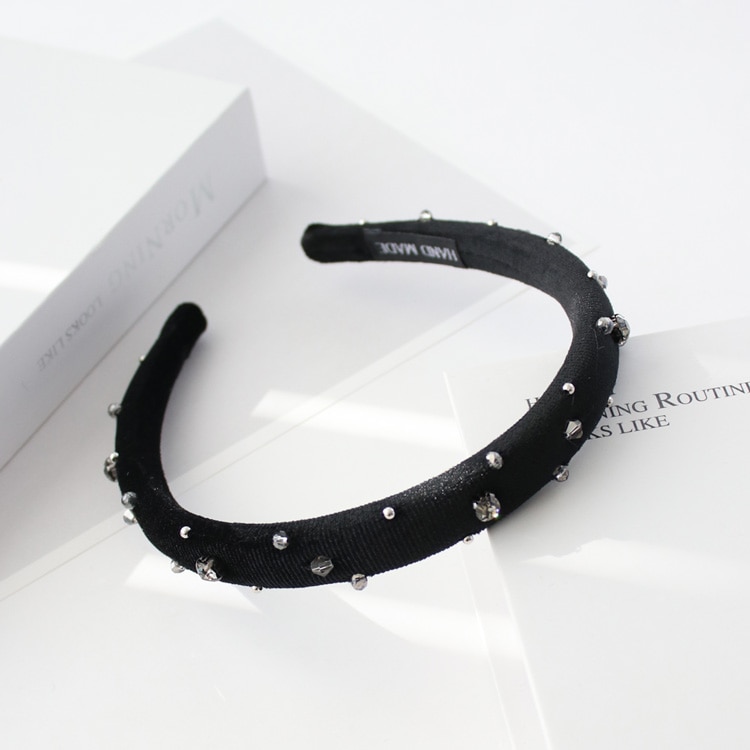 K-263) ブラックベロア×ビジューカチューシャ | ビーズ・パーツなどの