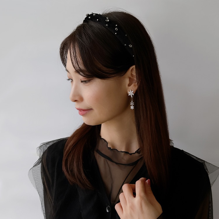 K-263) ブラックベロア×ビジューカチューシャ | ビーズ・パーツなどの