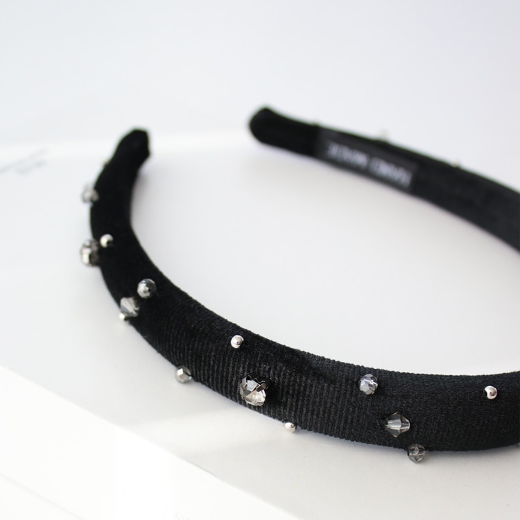 K-263) ブラックベロア×ビジューカチューシャ | ビーズ・パーツなどの