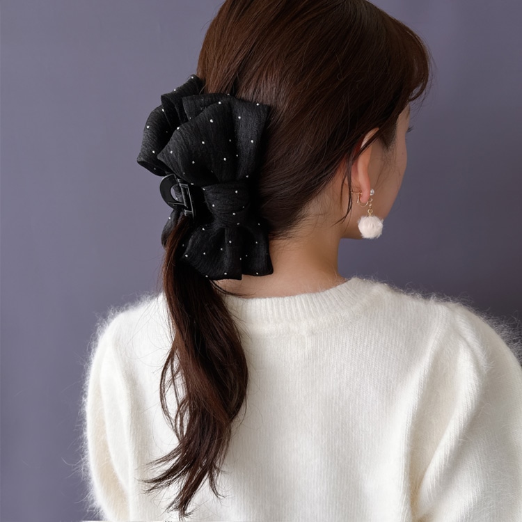 V-649) シフォンリボンバンスクリップ | ビーズ・パーツなどの