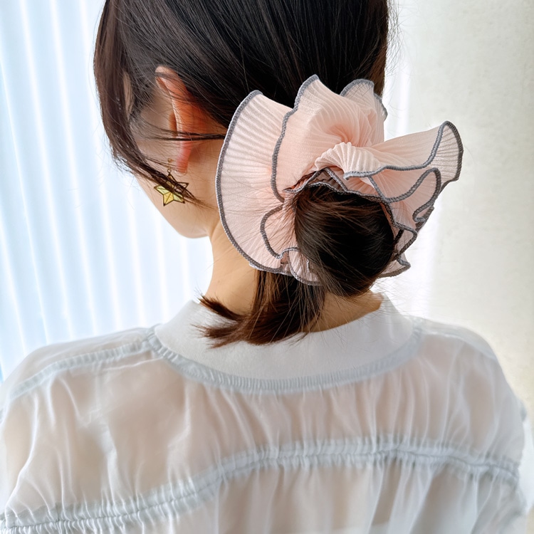 S-707) バイカラーパイピングプリーツシュシュ | ビーズ・パーツなどの