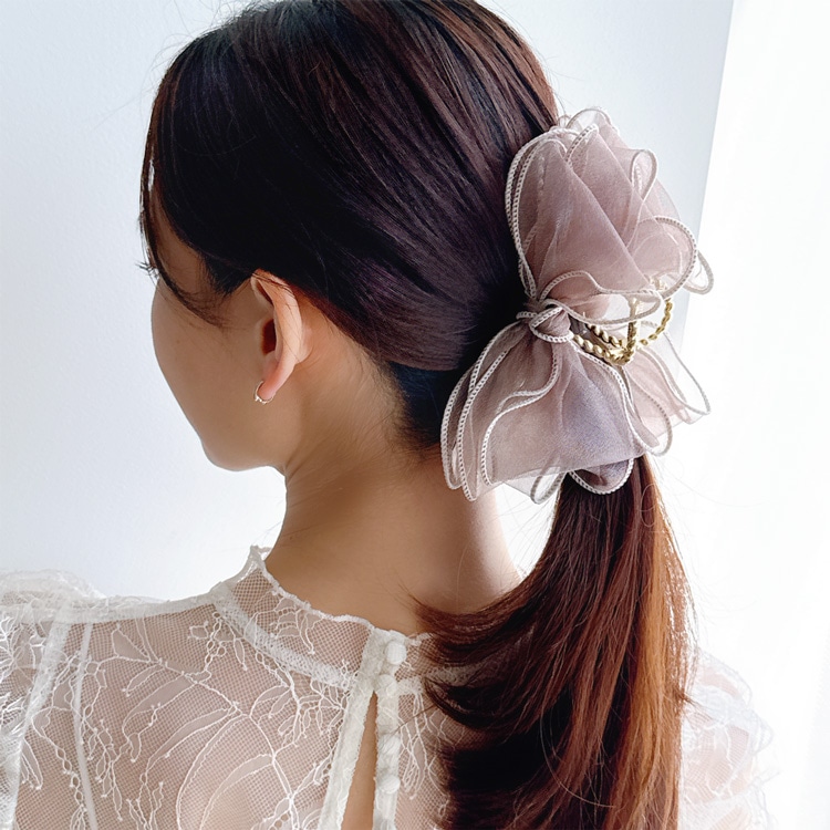 V-718) Bicolor Sheer Ribbon Hair Clip | Online store selling