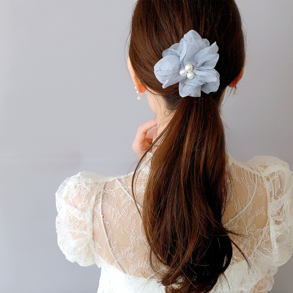 S-565) シフォンフラワーゴムポニー | ビーズ・パーツなどの