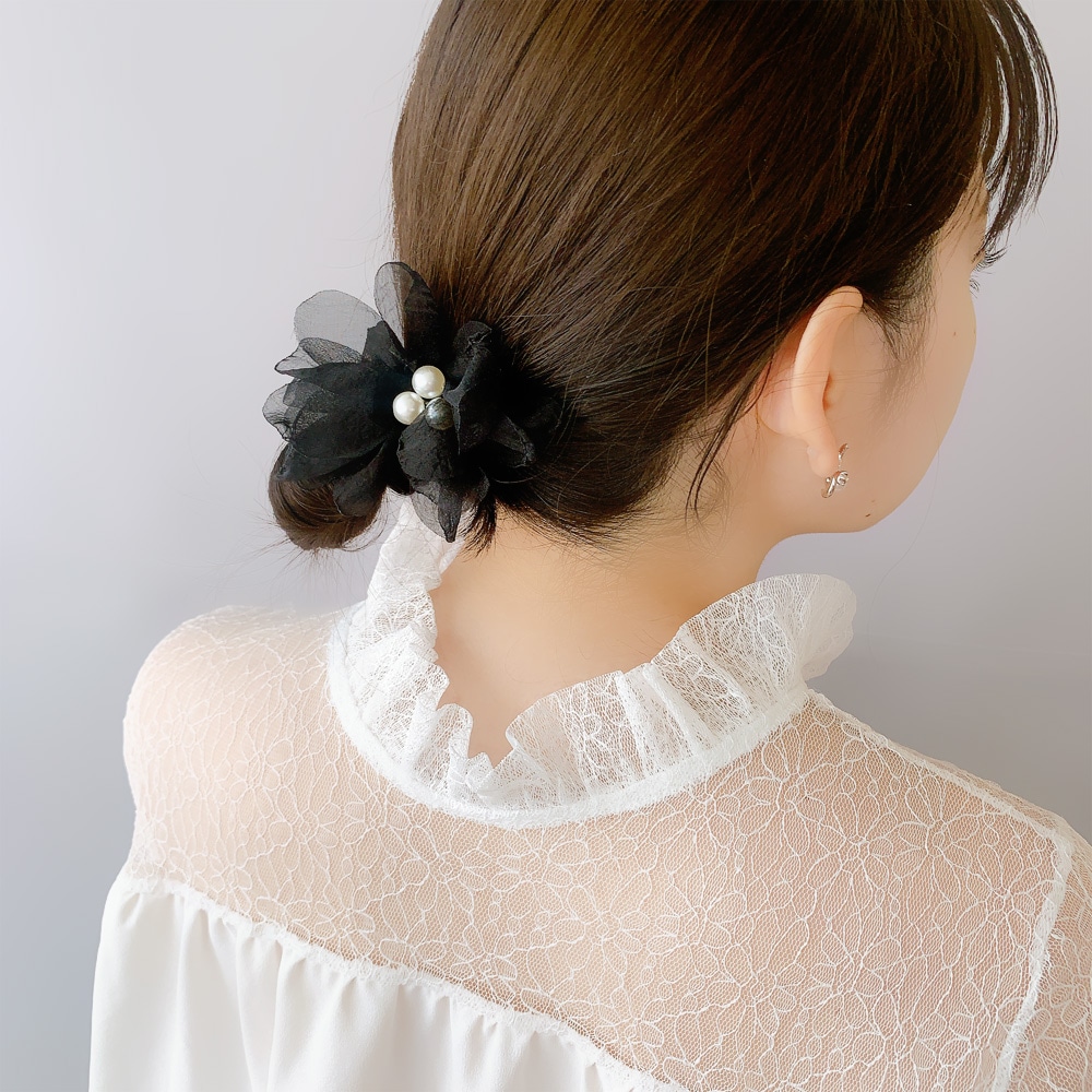 S-565) シフォンフラワーゴムポニー | ビーズ・パーツなどの