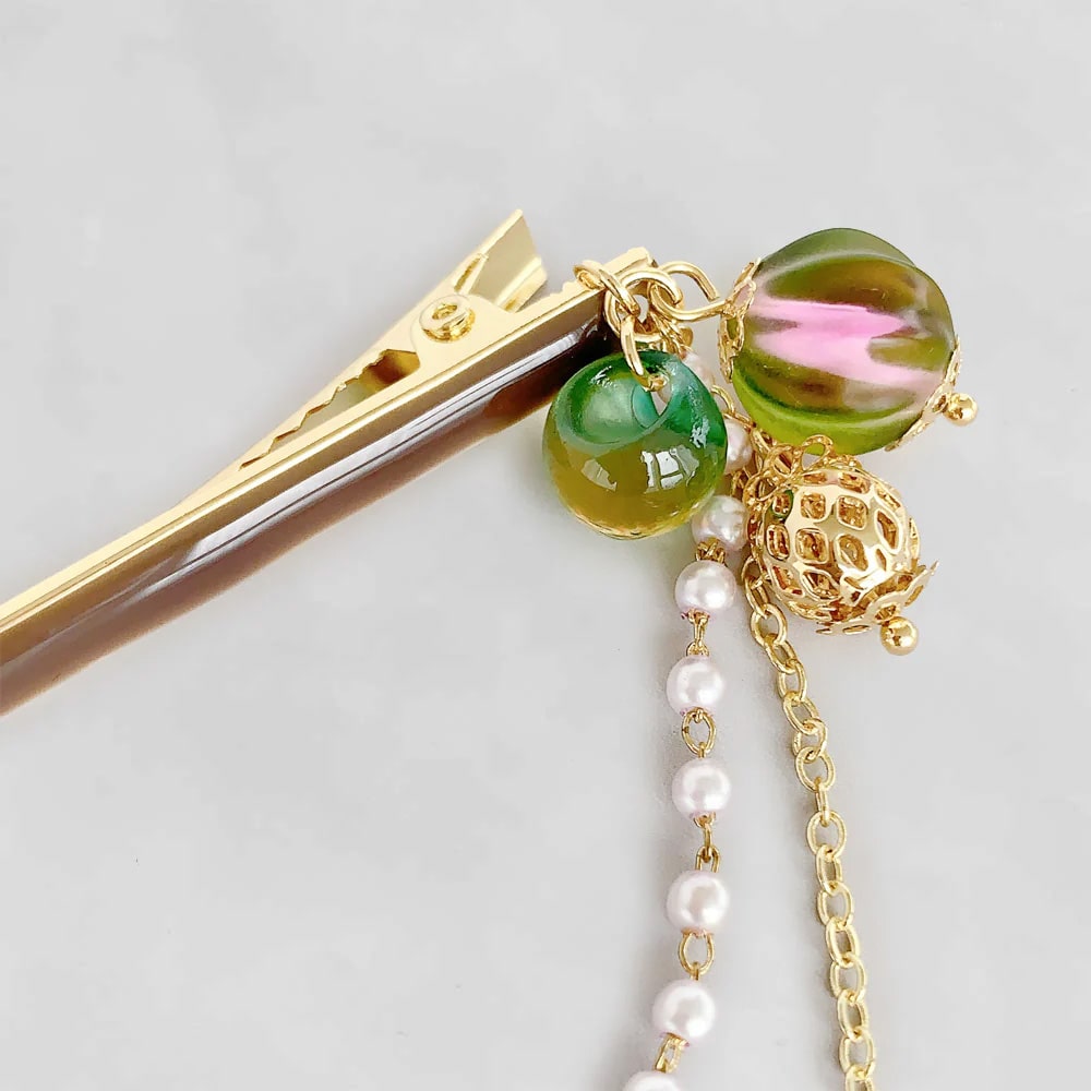 ヘアアクセサリー　ハンドメイド 楽天市場】ビーズボール ＆ コットン風 パール の Uピンセット 6