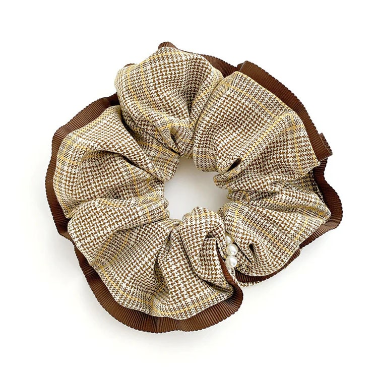 S-569) チェック柄シュシュ | ビーズ・パーツなどのハンドメイドパーツ