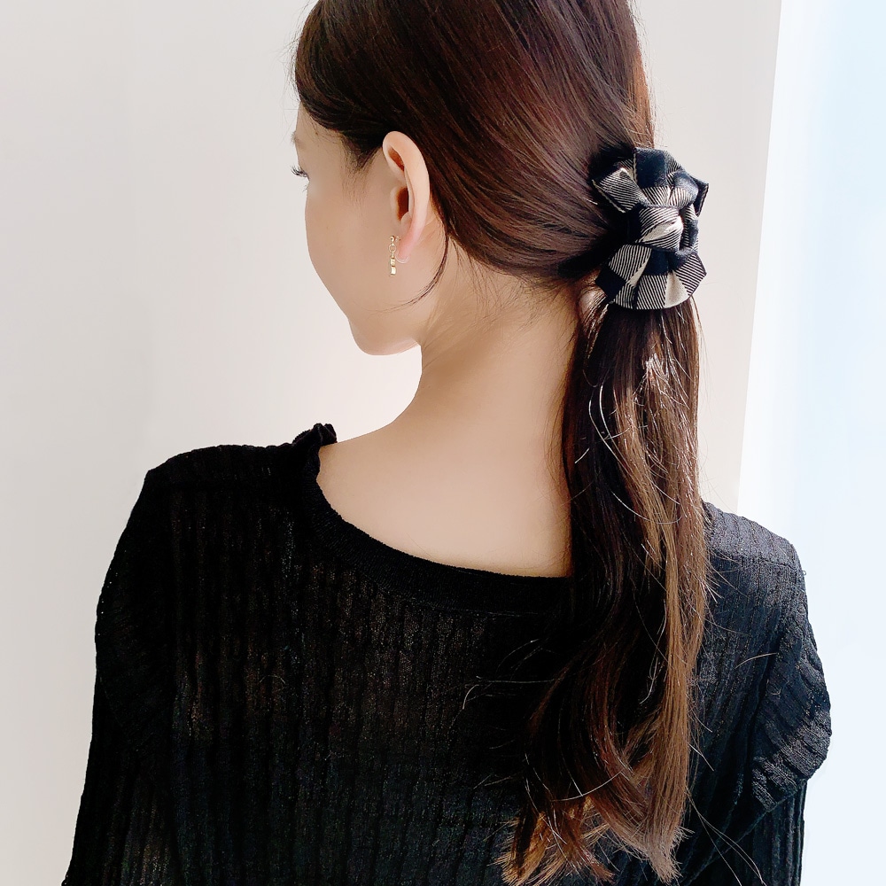 V-464) チェック柄リボンバンスクリップ | ビーズ・パーツなどの