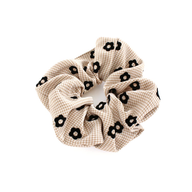 S-663) チェック×フラワーシュシュ | ビーズ・パーツなどの