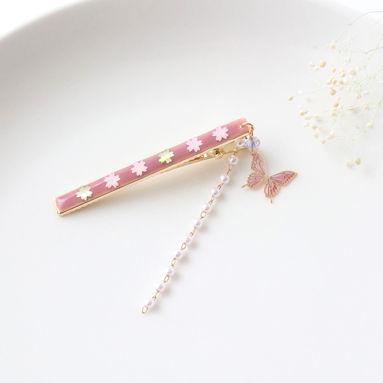 C-408) バタフライ×桜クリップ | ビーズ・パーツなどのハンドメイド