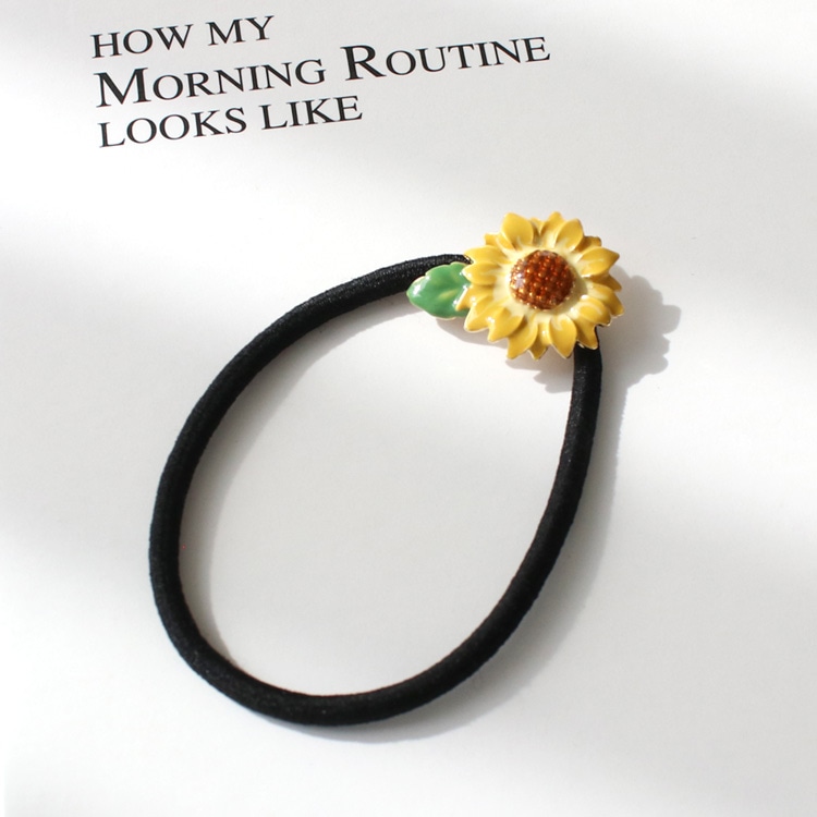 ひまわりとシェル入り グリーン ハートヘアゴム ひまわりのヘアゴム