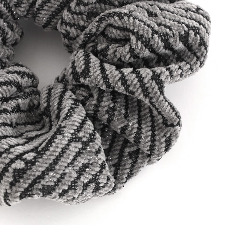 ダークグレー ストライプ シュシュ コットンストライプヘアシュシュ 2セット - unfold | 60