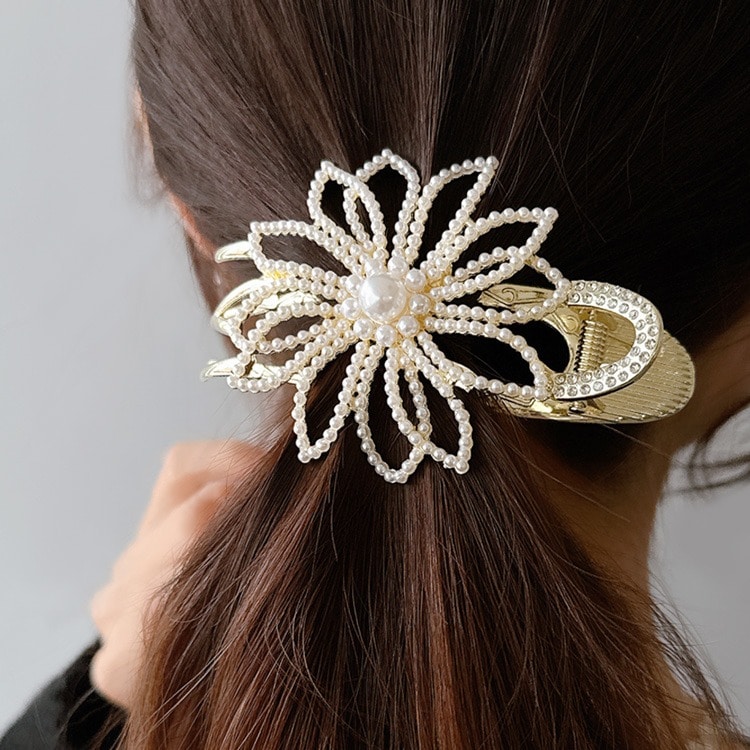 C-417) パールフラワーヘアクリップ | ビーズ・パーツなどの