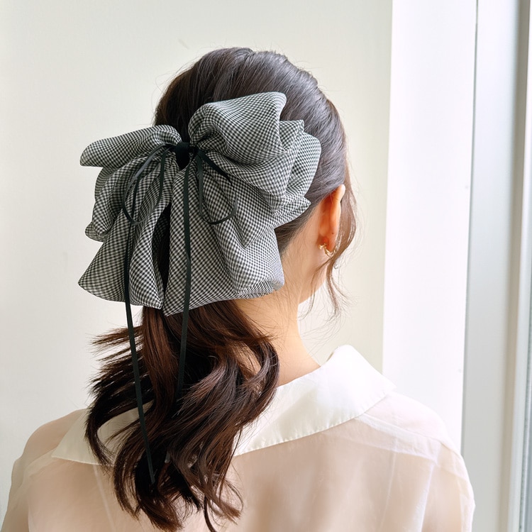 V-702) Gingham Check Ribbon Hair Clip | Online store selling