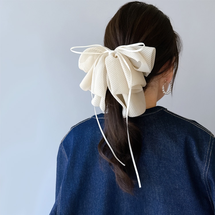 V-702) Gingham Check Ribbon Hair Clip | Online store selling