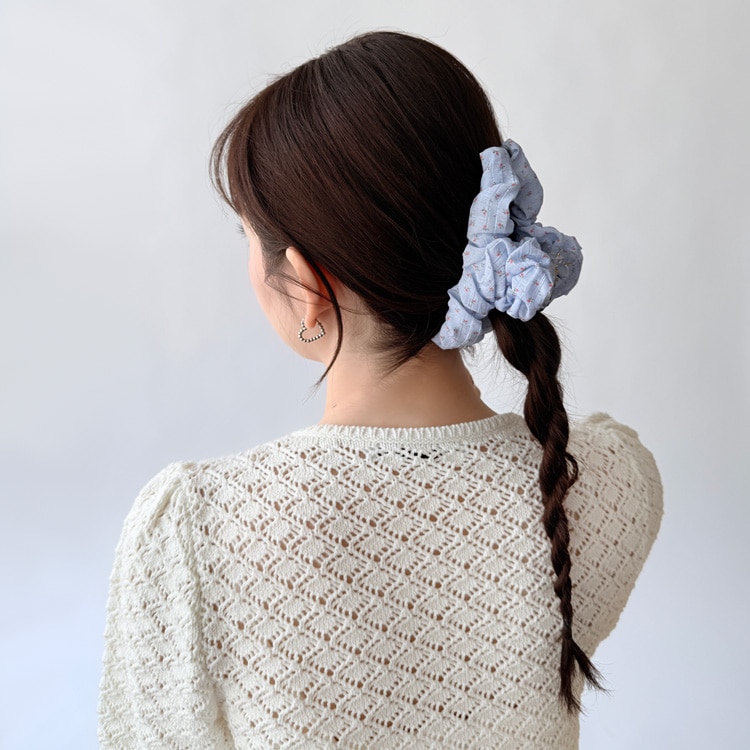 V-732) 小花柄シュシュバンスクリップ | ビーズ・パーツなどの