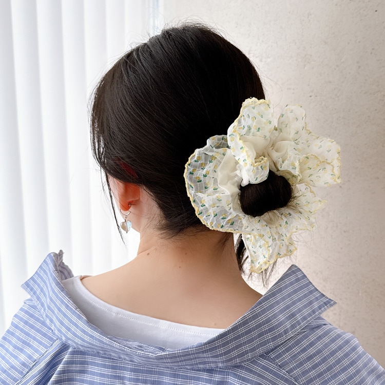 S-729) 小花柄シアーシュシュ | ビーズ・パーツなどのハンドメイド