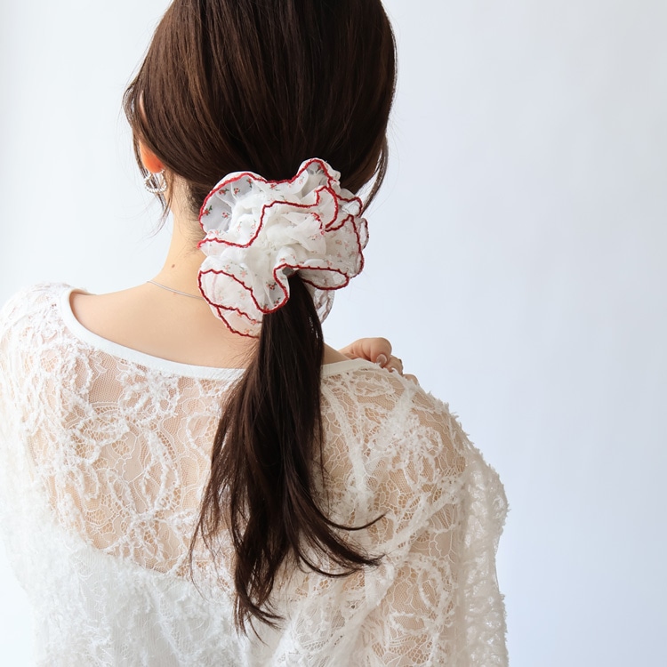 S-753) 小花柄レースシュシュ | ビーズ・パーツなどのハンドメイド