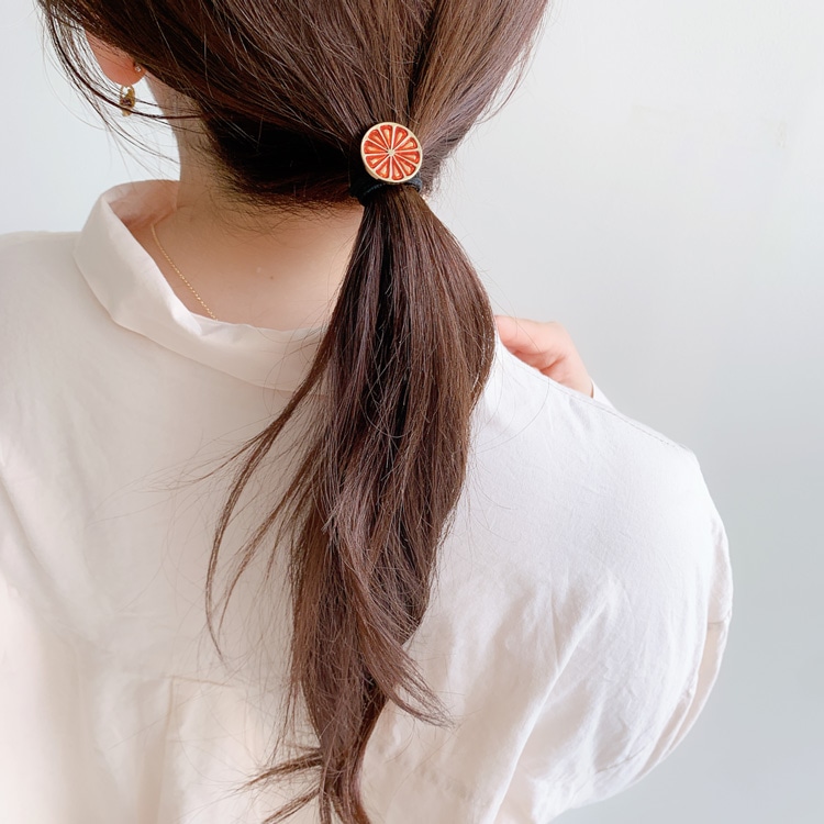 No.1641❀》ハンドメイド レジンヘアゴム イエローオレンジ クリア 大