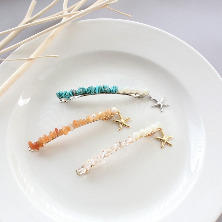 V-594) サザレ×シェルスリムバレッタ | ビーズ・パーツなどの