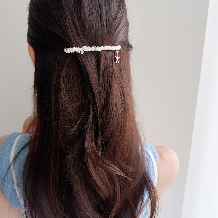 V-594) サザレ×シェルスリムバレッタ | ビーズ・パーツなどの