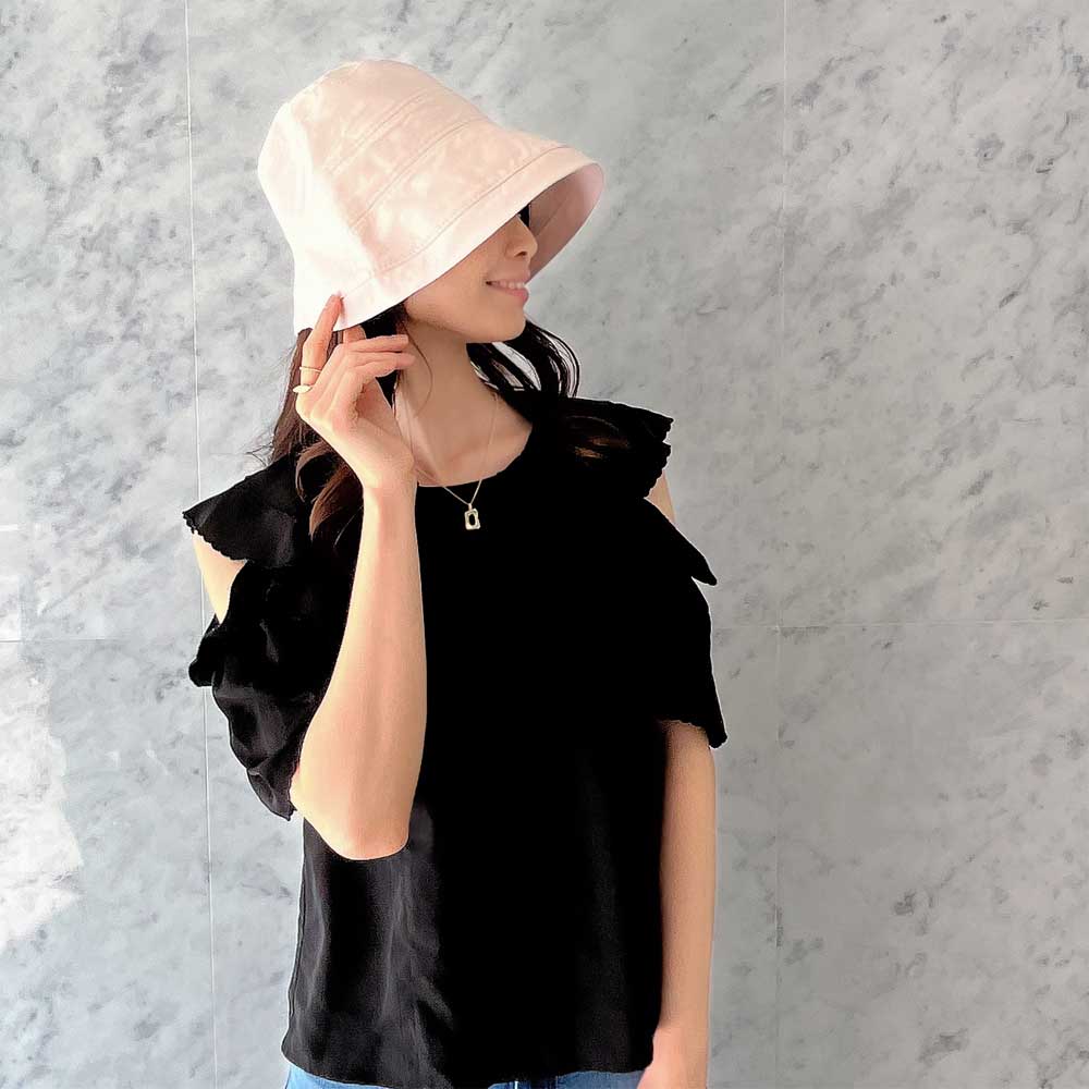 【OUR 】前後で使える2WAYバケットハット（撥水） ブラック 前後で使える2WAYバケットハット（撥水） – OURHOME