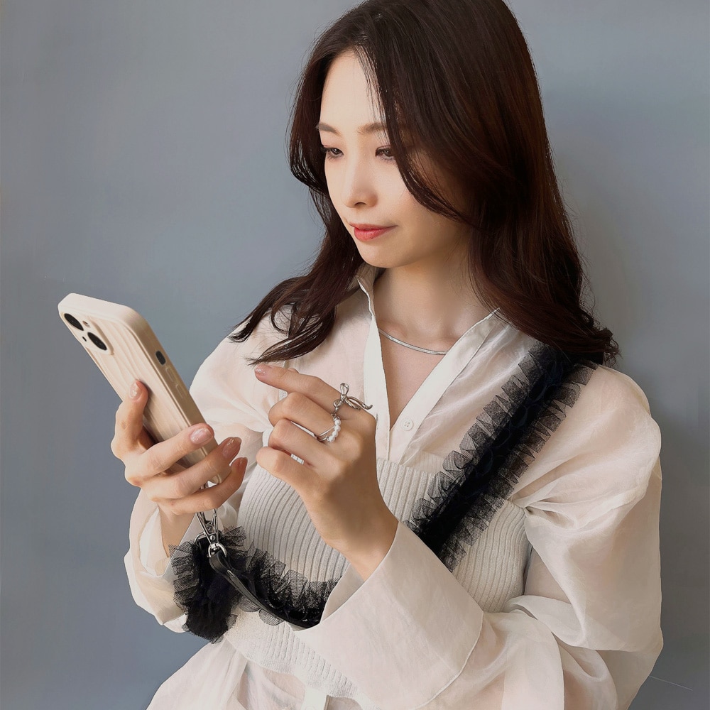 T-31) ホルダー付きスマホストラップ / チュール | ビーズ・パーツなど