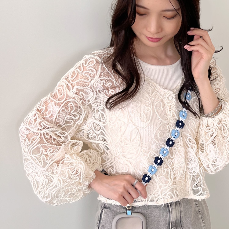 ホルダー付きマクラメスマホストラップ / フラワー | ビーズ・パーツ