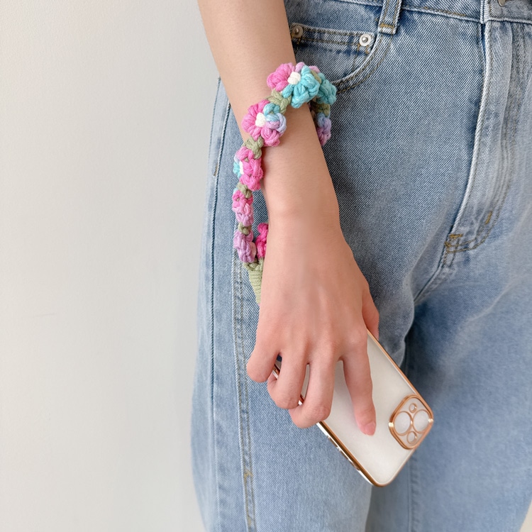 T-40) ホルダー付きマクラメスマホストラップ / フラワー | ビーズ