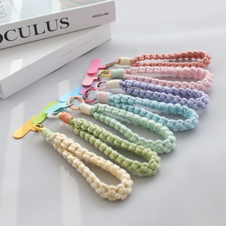 T-41) ホルダー付きマクラメスマホストラップ / パステルカラー