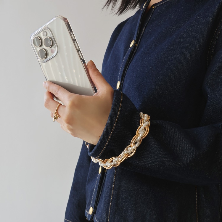 T-58) Pearl x Chain Smartphone Strap / with Holder | Handmade