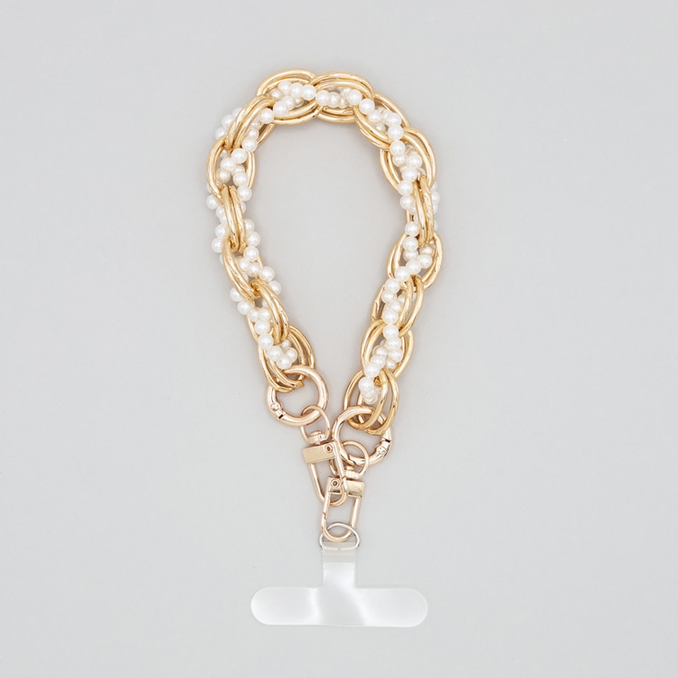 T-58) Pearl x Chain Smartphone Strap / with Holder | Handmade