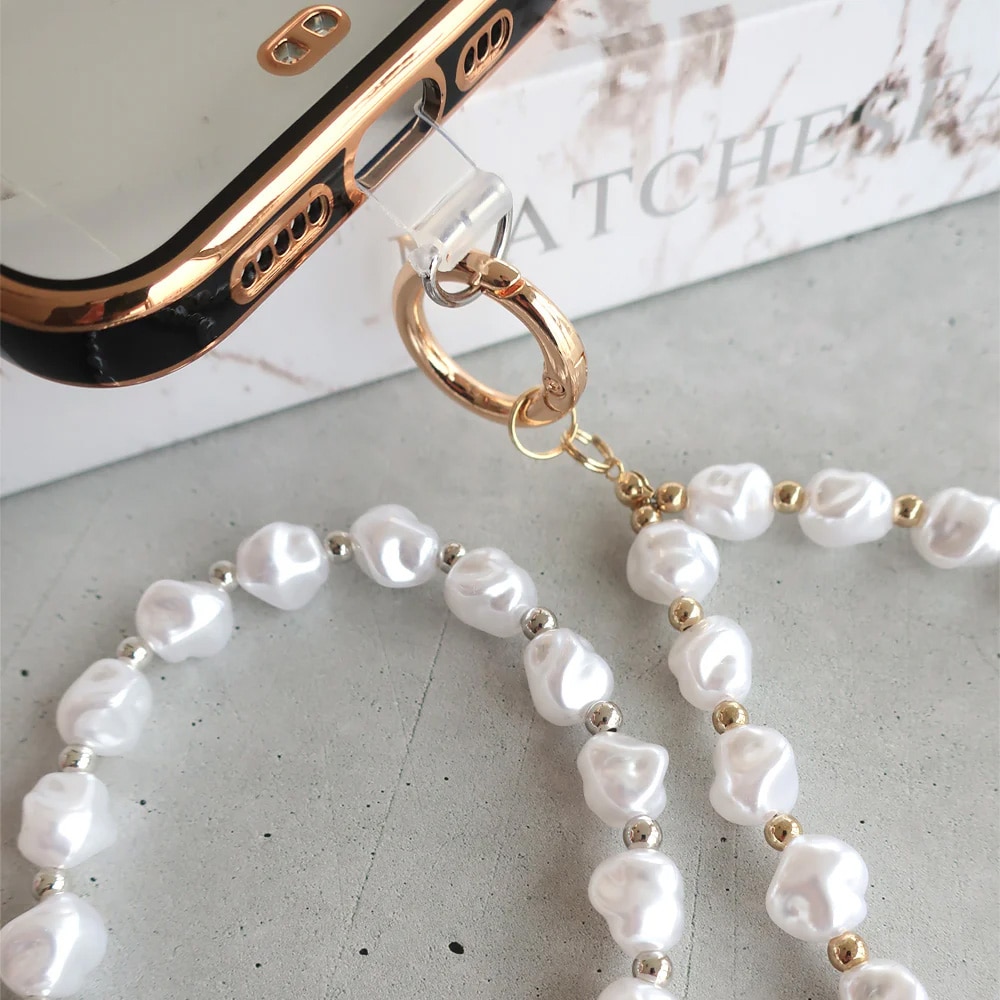 T-5) ホルダー付きスマホストラップ / パール | ビーズ・パーツなどの