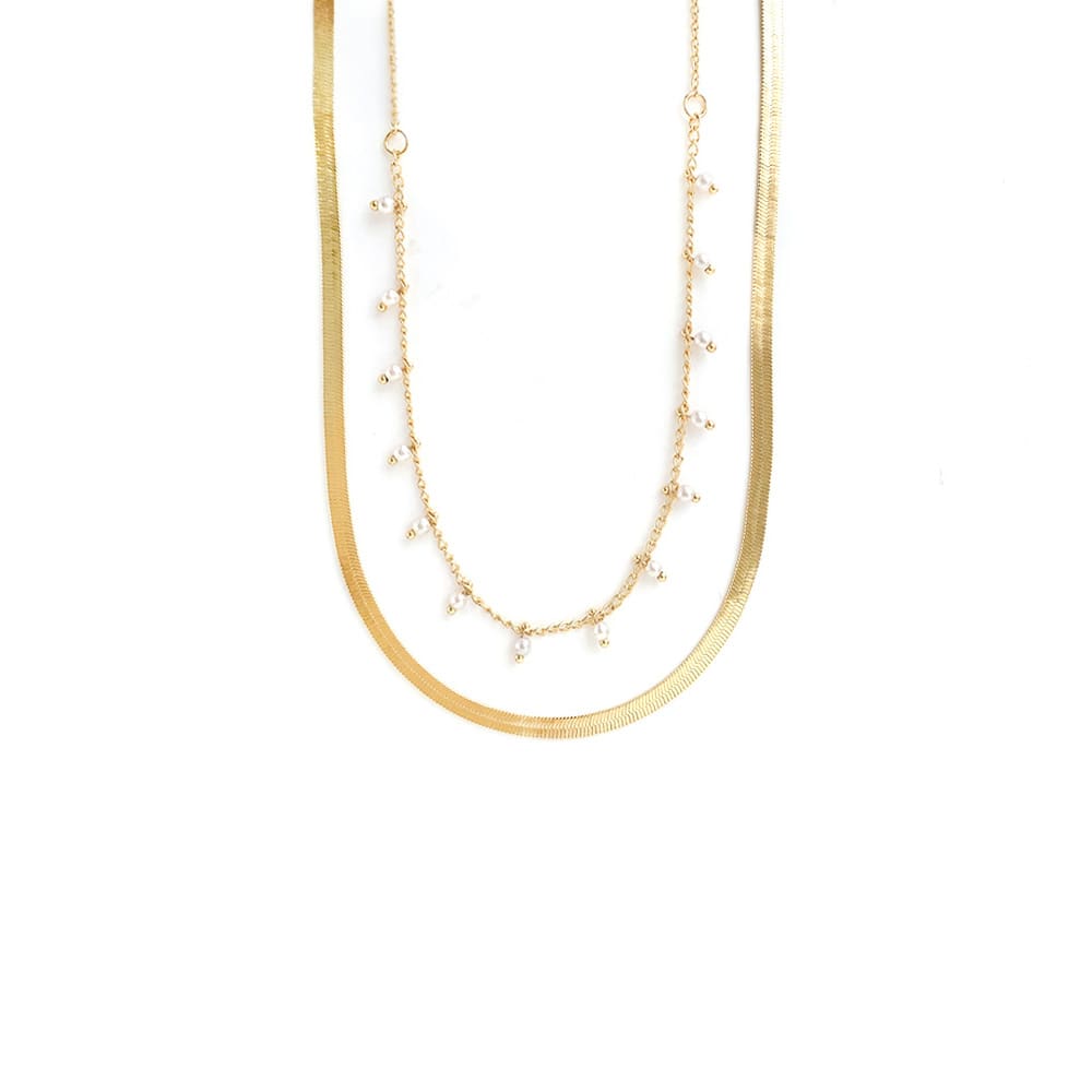 N-256) メタル×パール2連ネックレス | ビーズ・パーツなどの