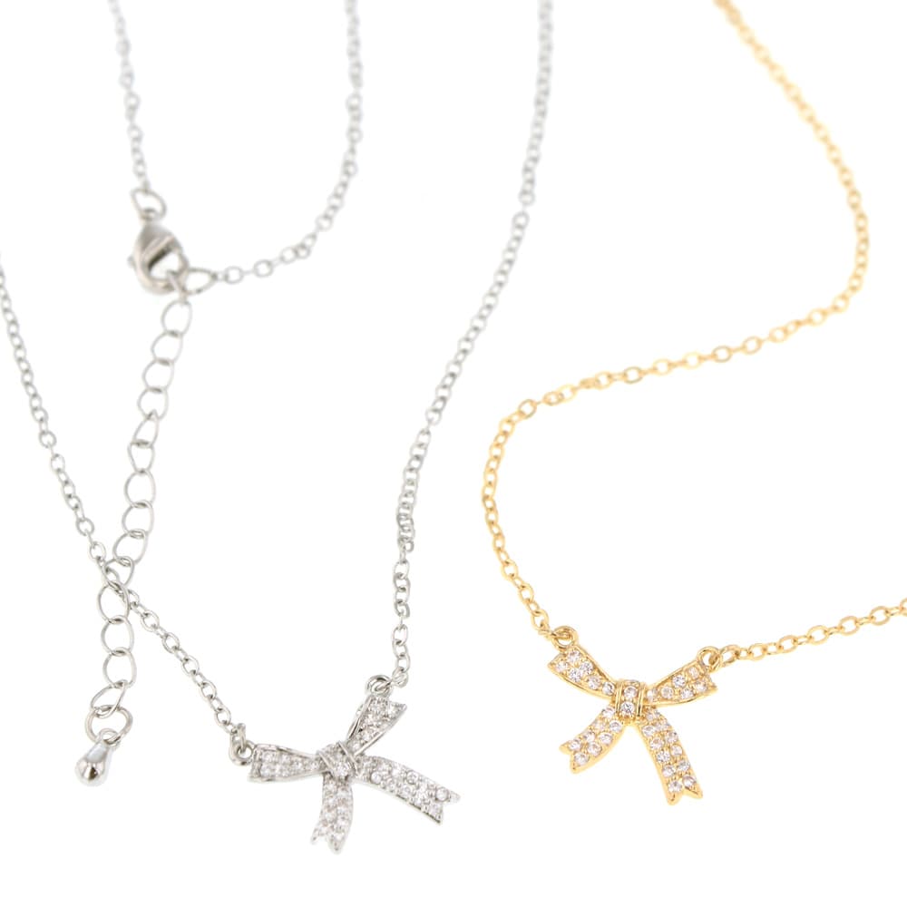 N-320) リボンモチーフネックレス / ニッケルフリー / キュービック