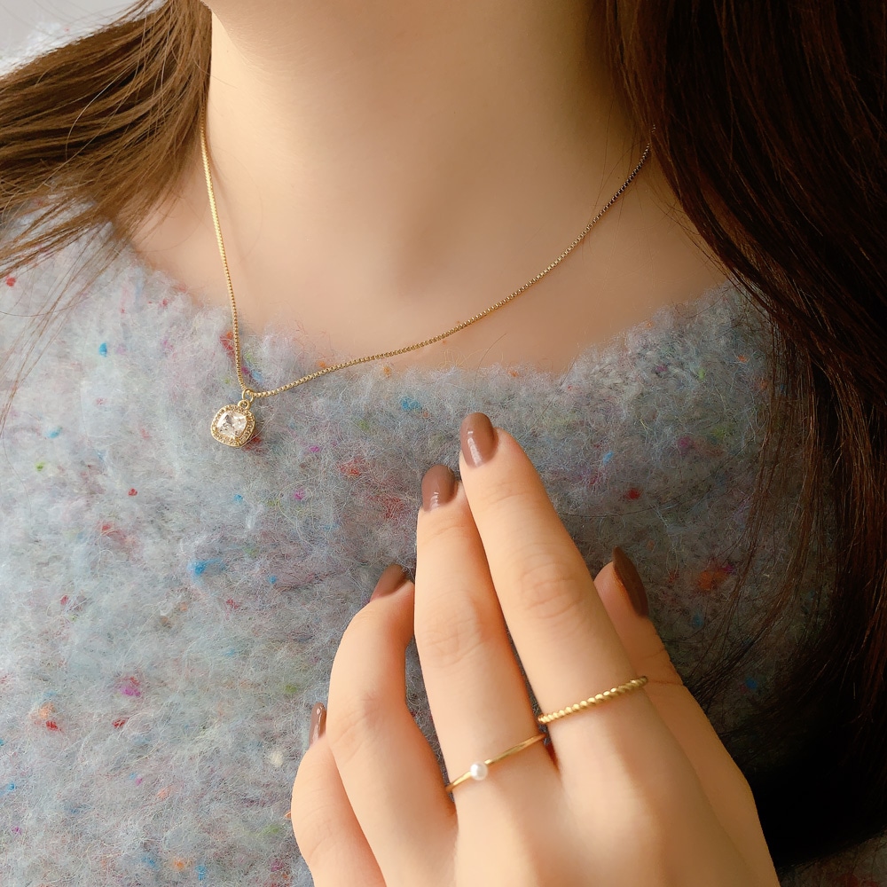 N-300) スクエアチャームネックレス / ニッケルフリー | ビーズ