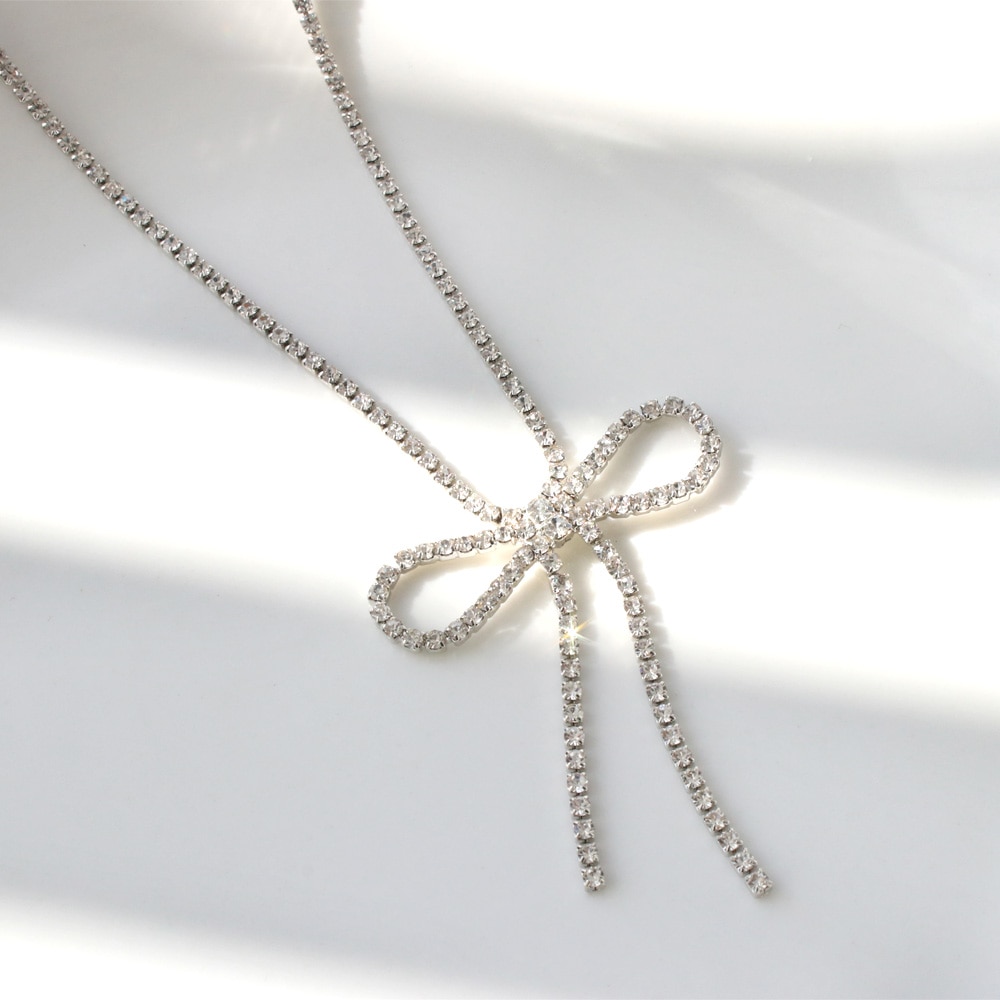 N-321) ストーンリボンネックレス | ビーズ・パーツなどのハンドメイド