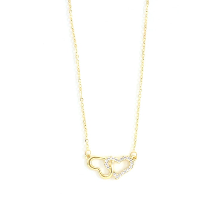 N-366) ダブルハートネックレス / キュービックジルコニア | ビーズ