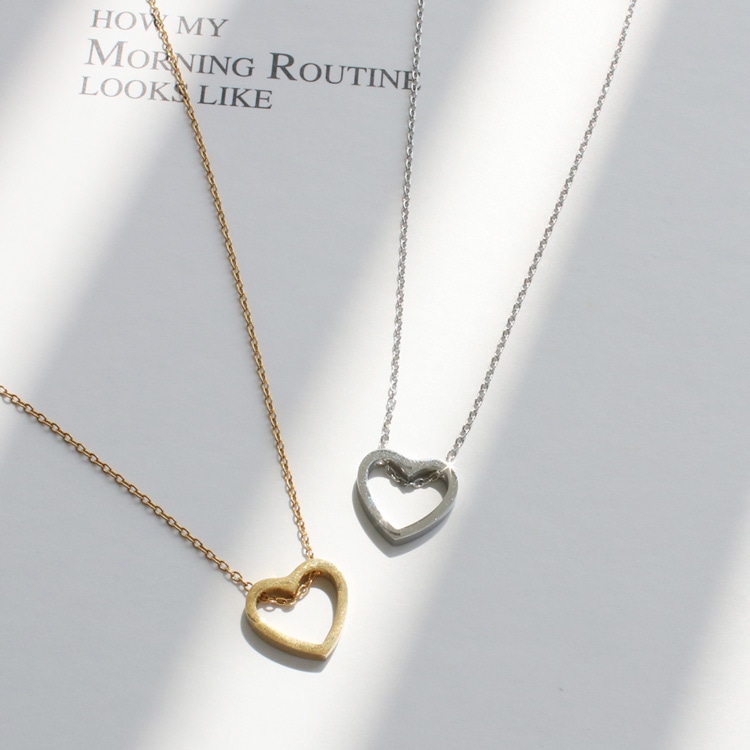 N-358) オープンハートネックレス/ ステンレス | ビーズ・パーツ