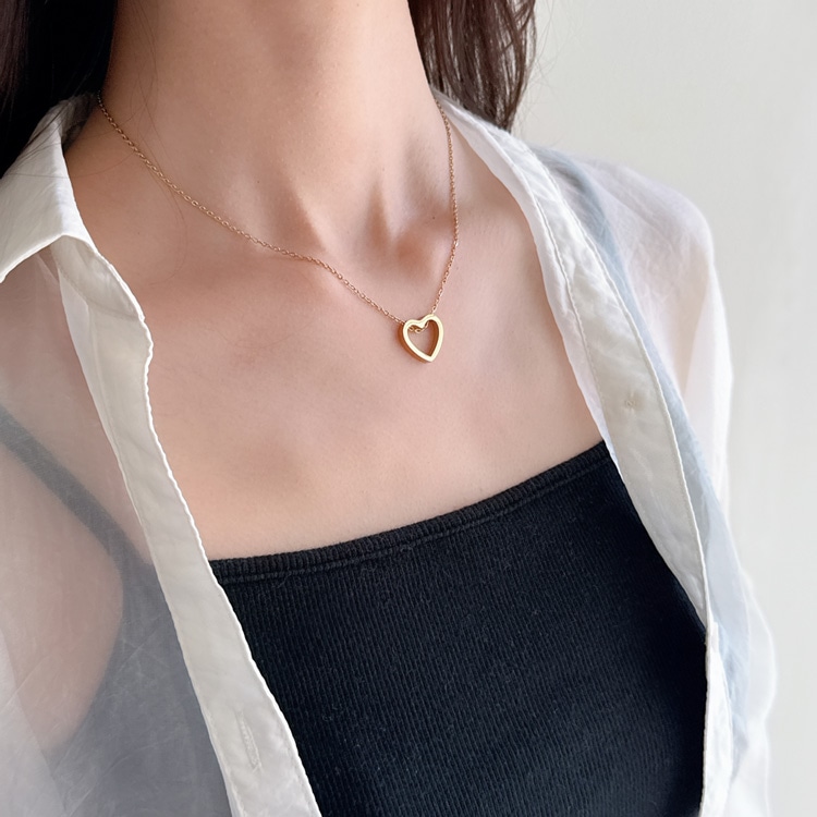 N-358) オープンハートネックレス/ ステンレス | ビーズ・パーツ