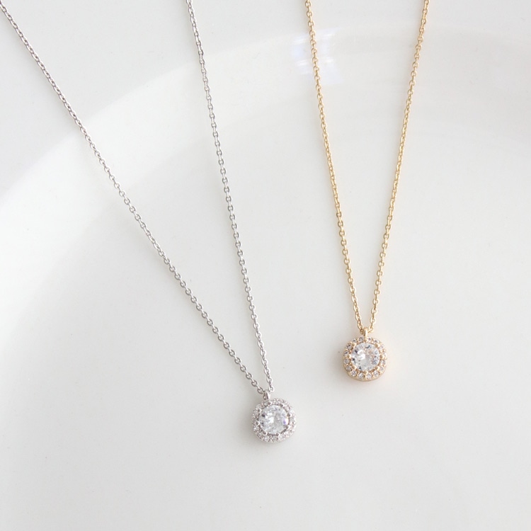 N-390) ヘイローデザインネックレス / キュービックジルコニア