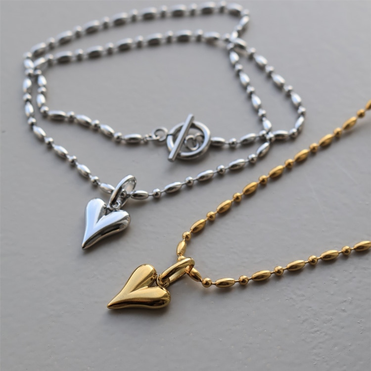 N-429) マンテルハートネックレス / ステンレス | ビーズ・パーツなど