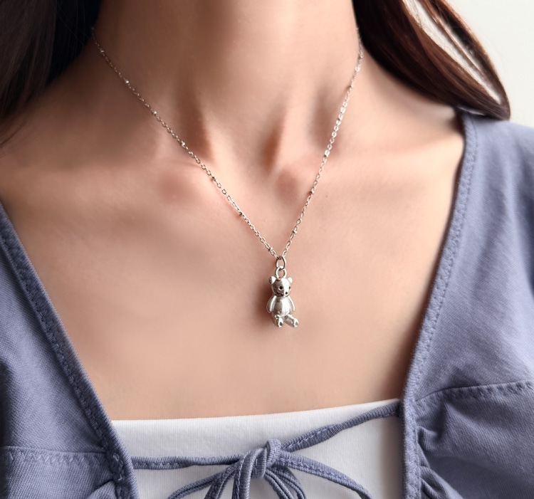 N-431) ベアモチーフネックレス / ステンレス | ビーズ・パーツなどの