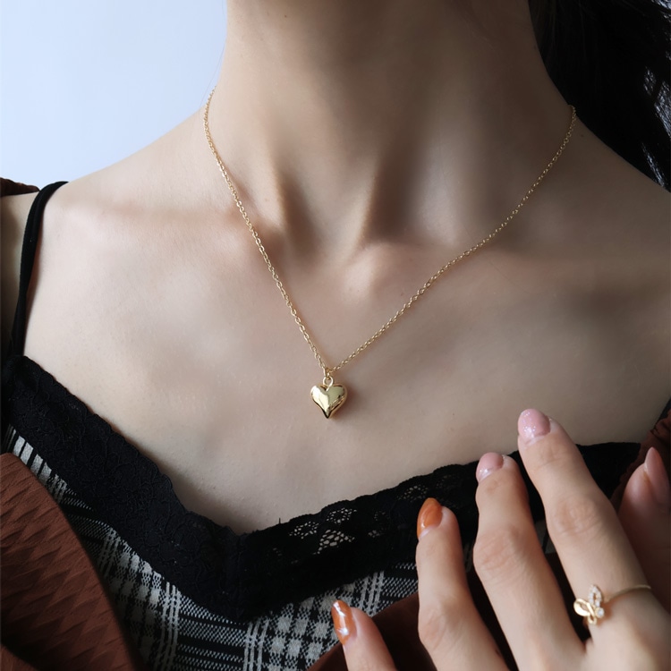 N-440) メタルハートネックレス | ビーズ・パーツなどのハンドメイド