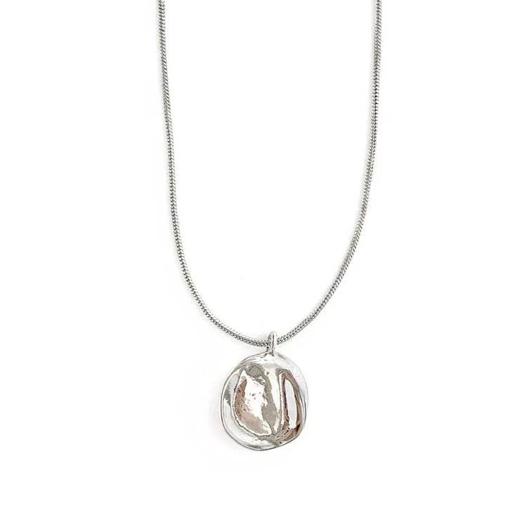 N-166) ニュアンスプレートスネークチェーンネックレス / ニッケル