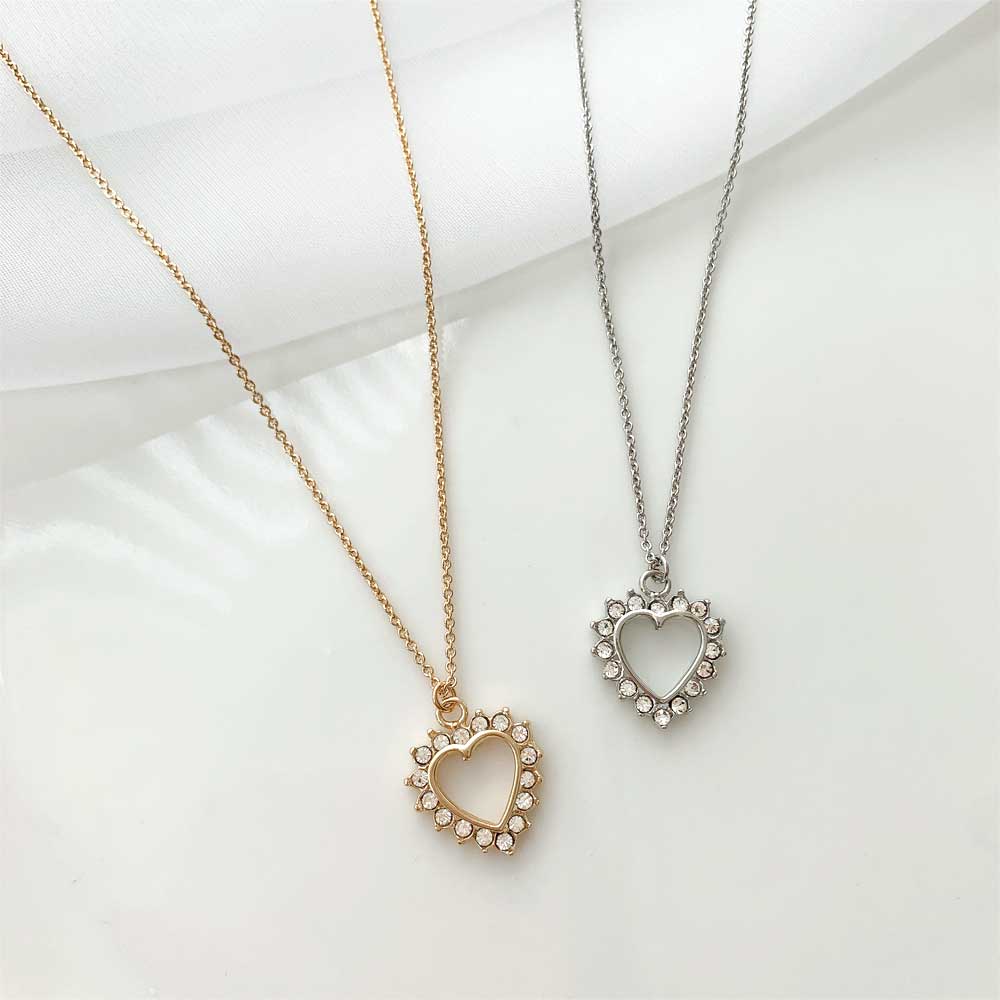 N-143) ハートフレームラインストーンネックレス | ビーズ・パーツなど