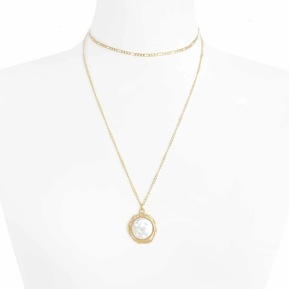 真鍮ハンドメイド ネックレス コインとビーズの装飾 N-184) コインパール2連ネックレス | ビーズ・パーツなどの